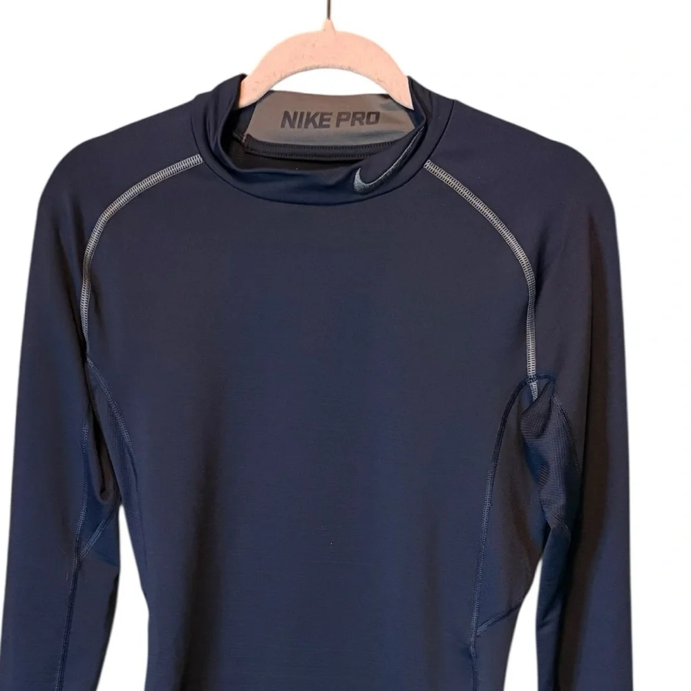 Nike Pro Combat Hyperwarm Dri-FIT Compression Shirt Navy Blue Size Large
